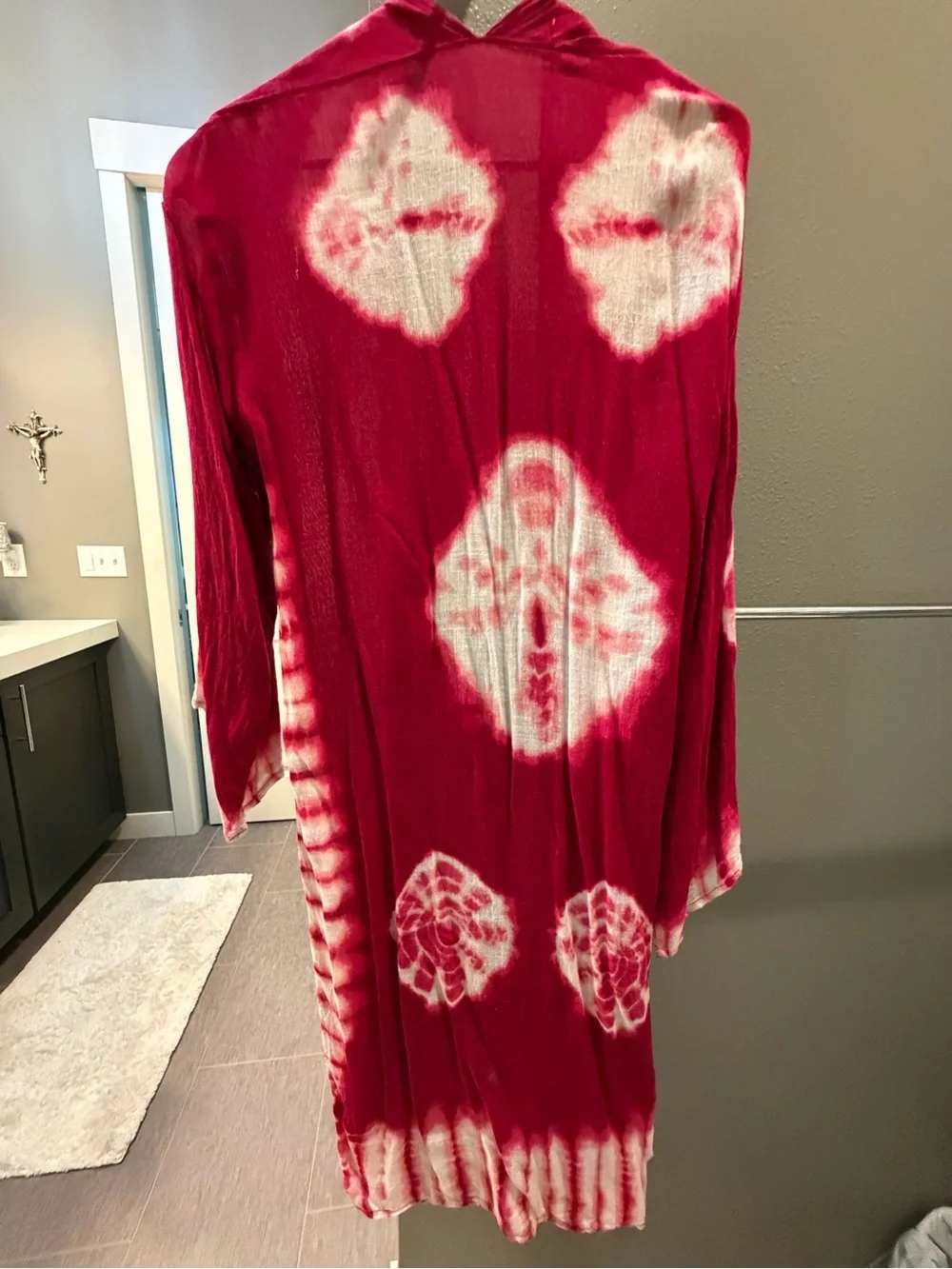 Tie-Dye Open-Front Kimono Cover-Up in Pink & White